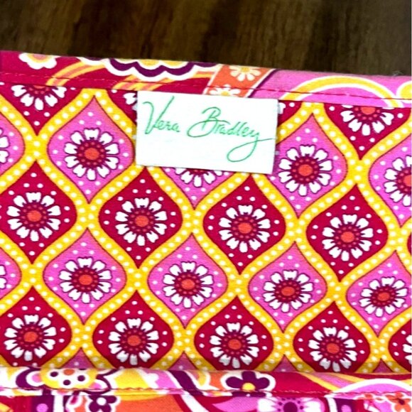Vera Bradley Set Of 2 Wallets & Coin Pouch In Floral Quilted Cotton Pink & Yello - Picture 2 of 8